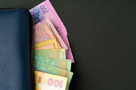Pile of Ukrainian Hryvnia money close up