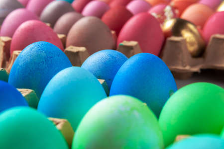 Still life photo of lots of colourful Easter eggs