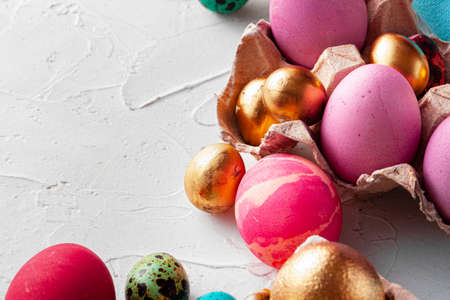Close up photo of painted eggs ready for Easter