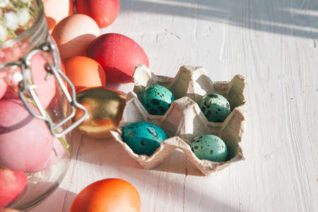 Easter eggs painted in shades of pink close up