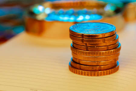 Close up of coins stacked on each other