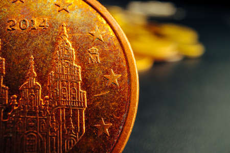 Macro photo of golden Euro cent coinの写真素材