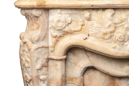 Carved patterns on stone luxury fireplace close upの写真素材