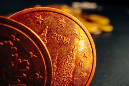 Macro photo of golden Euro cent coin