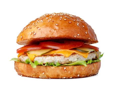 Delicious fresh burger isolated on white backgroundの写真素材