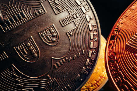 Close up photo of bitcoin crypto currencyの写真素材