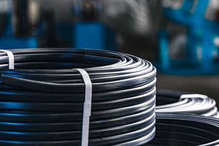 Set of black electric cable reels close upの写真素材