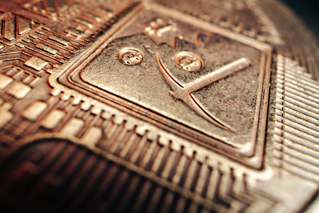 Close up photo of bitcoin crypto currencyの写真素材