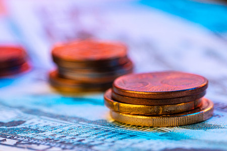 Euro coin on stock chart. Financial investment concept.