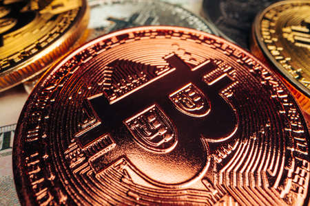Close up photo of bitcoin crypto currencyの写真素材