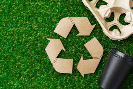 Recycle takeout coffee cups and trays ecological concept