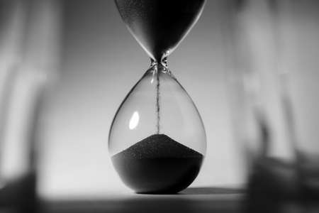 Black and white photo of hourglass close up