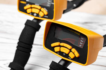 Control panel with display of modern metal seekerの写真素材