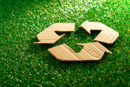 Recycling eco concept with cardboard recycle signの写真素材