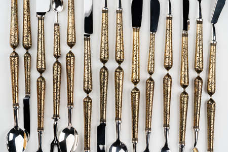 Background of cutlery, set of cutlery on white backgroundの写真素材