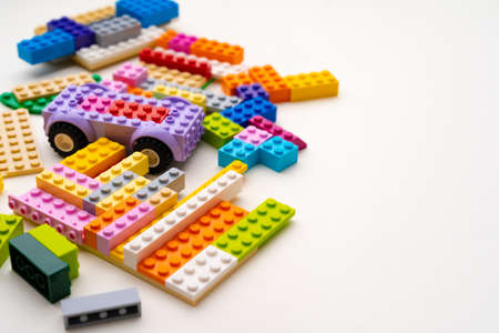 Details of kids plastic constructor on white backgroundの写真素材