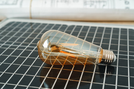 Solar energy panel and light bulb, green energyの写真素材
