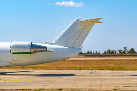 Close up of passenger airplane parked in airport