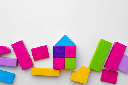 Multicolored details of toy constructor top view