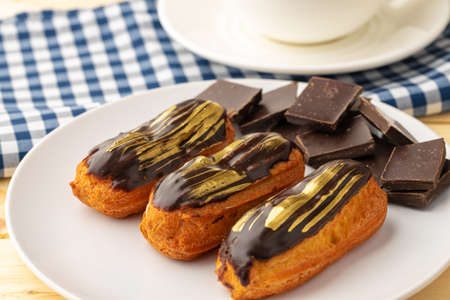 Eclair cake close up on wooden table