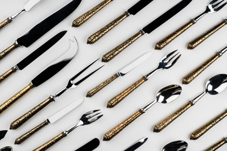 Background of cutlery, set of cutlery on white backgroundの写真素材