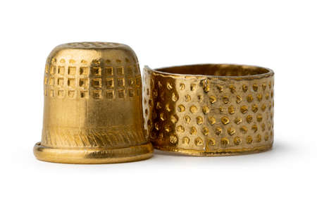 Metal sewing thimble isolated on whiteの写真素材
