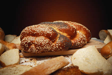 Macro shot of freshly baked bread loaf