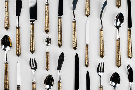 Background of cutlery, set of cutlery on white backgroundの写真素材