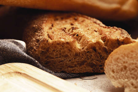 Cut bread assortment for a background, close up