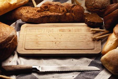 Cut bread assortment for a background, close up