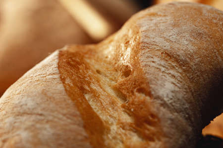 Macro shot of freshly baked bread loaf