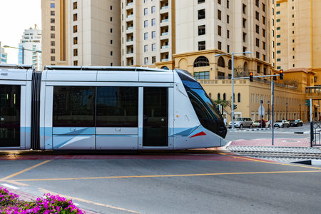 DUBAI, UAE - MARCH 2020: New modern tram in Dubai, UAEのeditorial素材