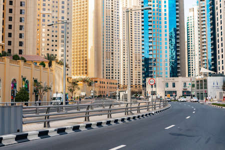 DUBAI, UAE - MARCH, 2020: Al Sayorah St at Dubai Marina, UAEのeditorial素材