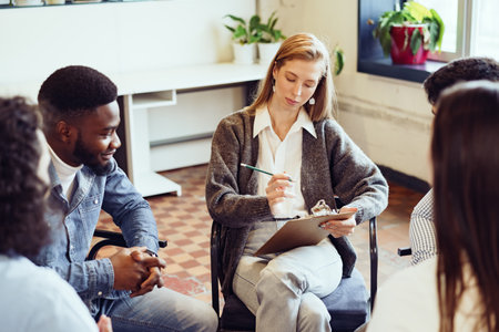 Young people sitting in a circle and having a discussion