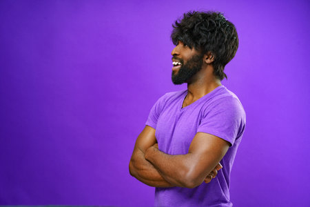 Portrait of smiling young black man in studioの写真素材