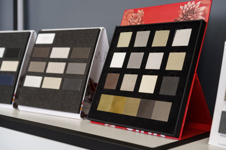 Display with decorative artificial stone samples for interior