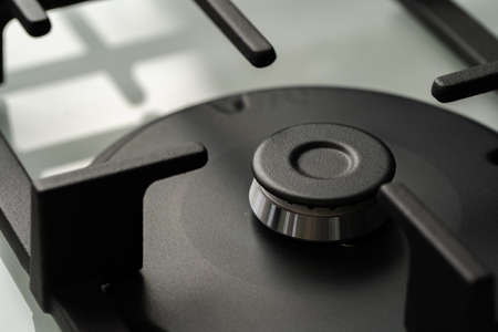 New modern shining metal gas cooker close up