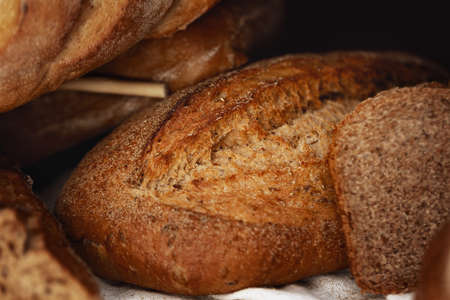 Macro shot of freshly baked bread loaf