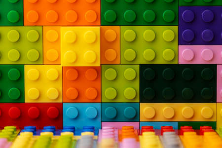 Details of childrens plastic building kit close upの写真素材