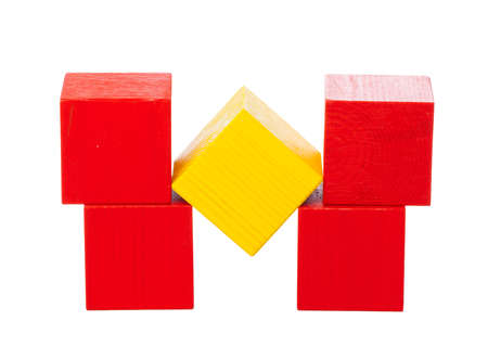 Wooden building blocks isolated on white backgroundの写真素材