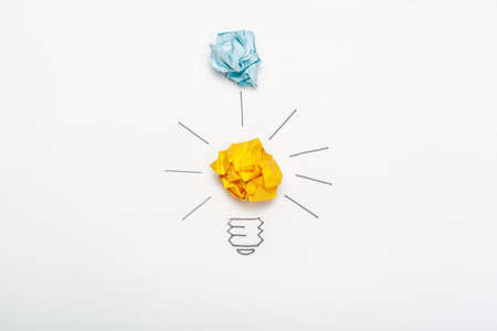 New Idea Concept. Colorful Crumpled Paper Ballsの写真素材