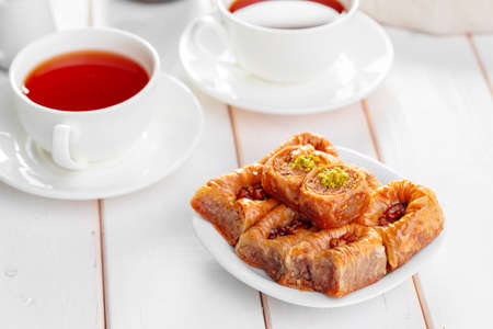 Traditional Baklava on Wooden Tableの写真素材