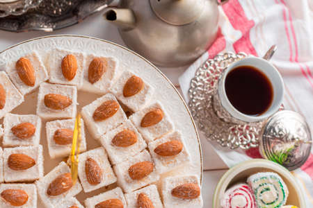 Turkish delight on a wooden table