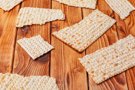 matzo flatbread for Jewish high holiday celebrations on the tableの写真素材