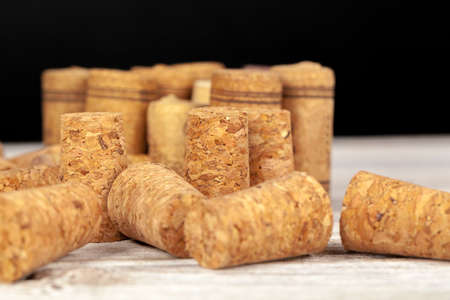 Close up of cork wine on a wooden table