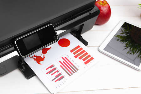 Working place of a business person. printer and other office supplies