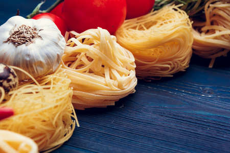 top view closeup detail of tagliatelle Italian pastaの写真素材