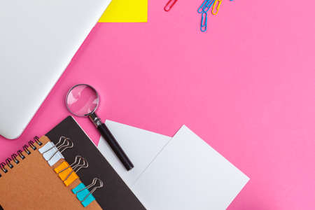 Workspace in kids room, view from above, close upの写真素材