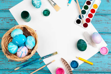 process of painting Easter eggs. Preparing for Easter.の写真素材