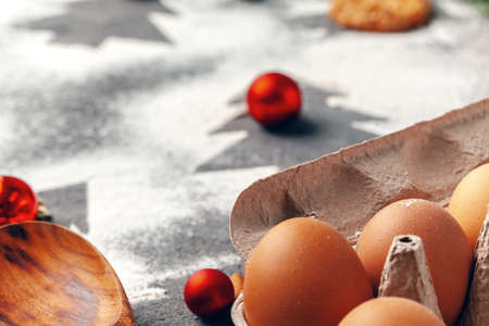 Preparing for Christmas. Baking holiday cookies close upの写真素材